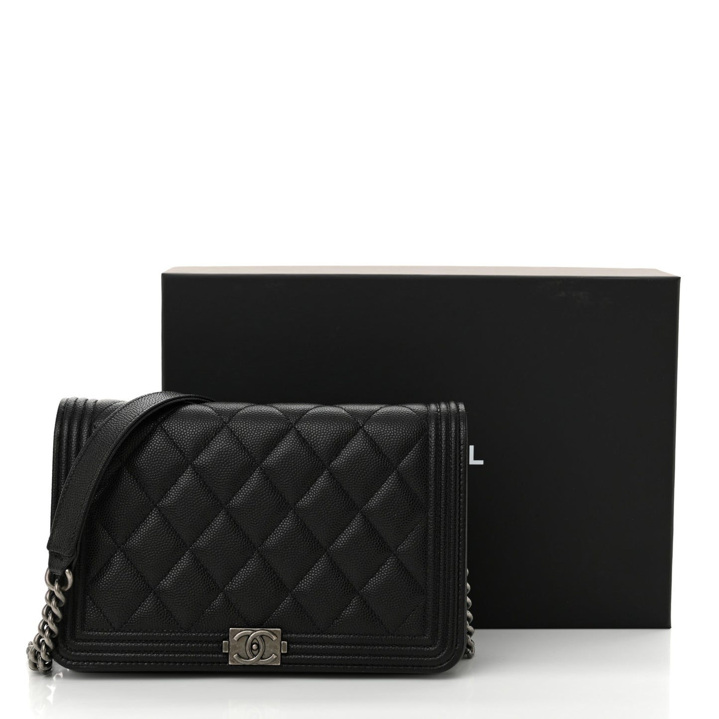 Caviar Quilted Boy Wallet On Chain WOC Black