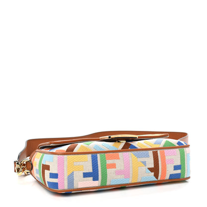 Fendi Kuban Canvas Vitello King FF Embroidered Baguette Grezzo Multicolor 4 of 9