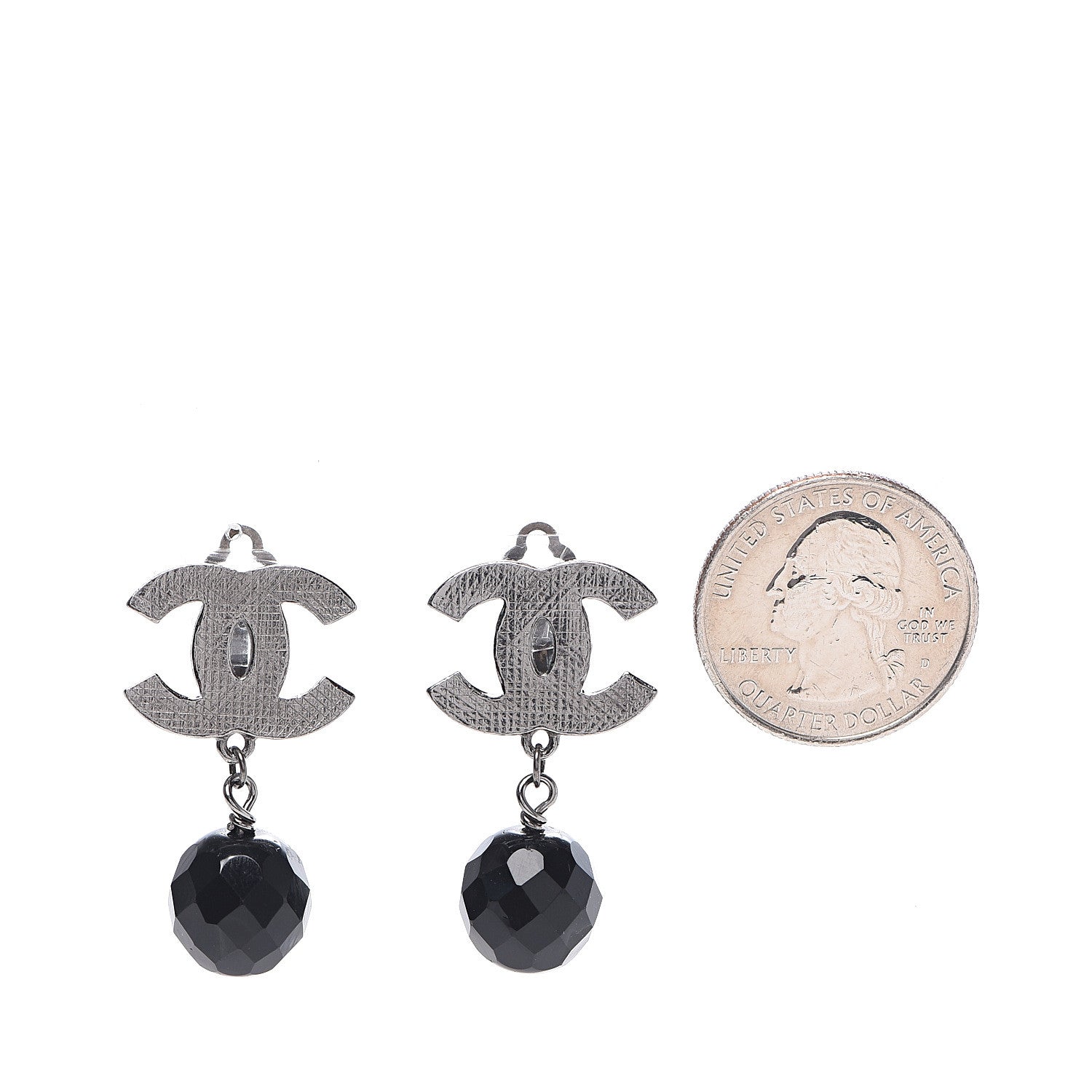 Chanel Ruthenium CC Bead Drop Clip On Earrings Black 2 of 5