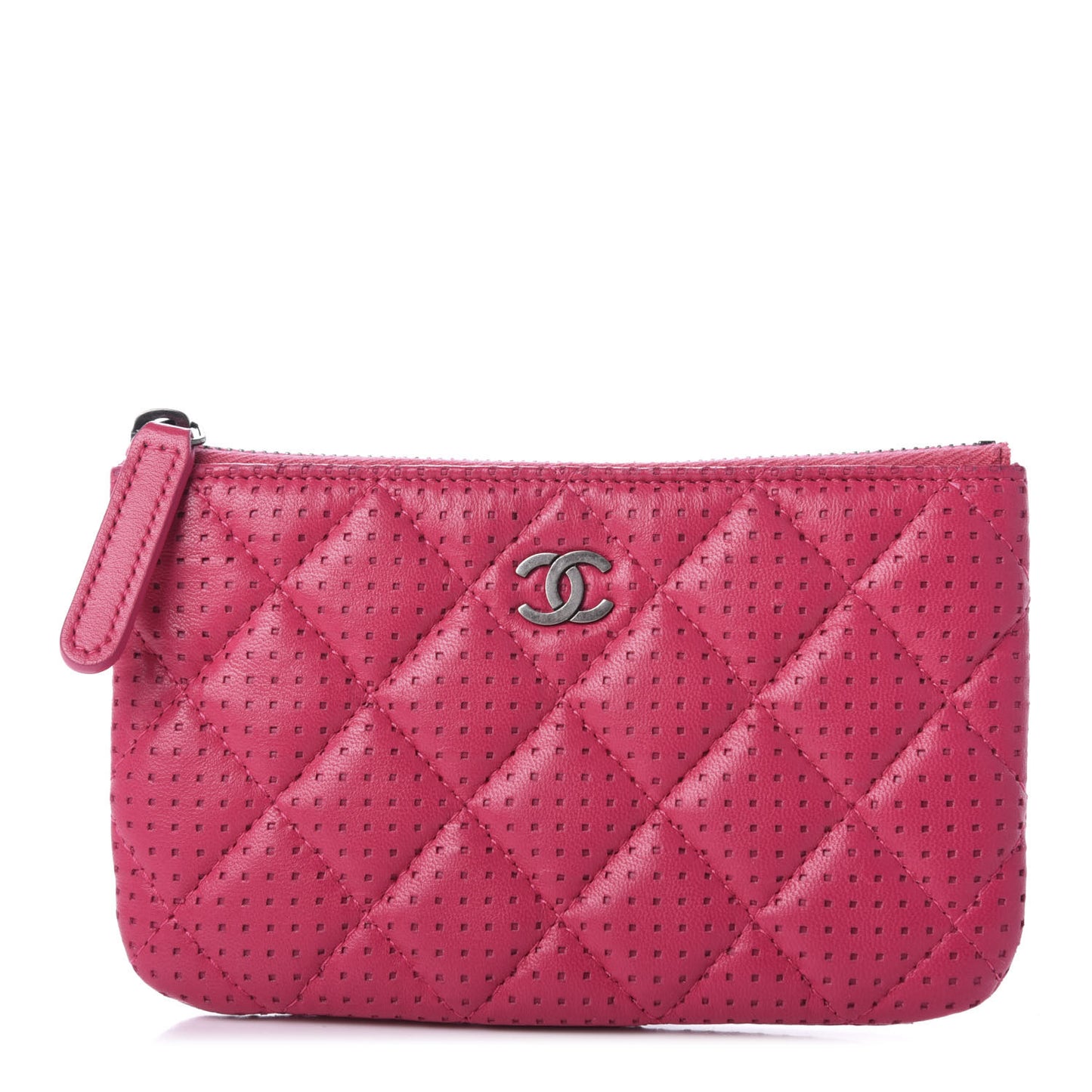Perforated Lambskin Quilted Small Cosmetic Case Pink