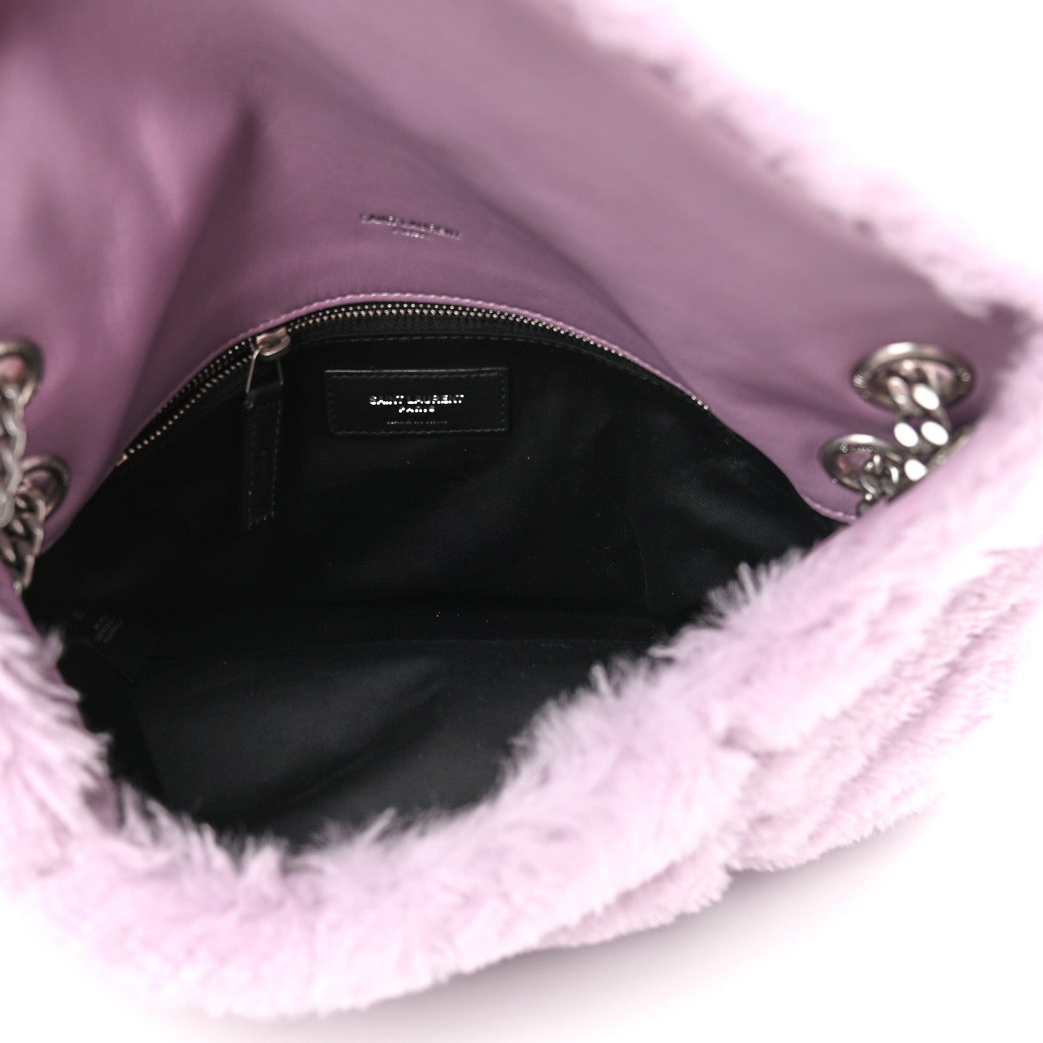 Saint Laurent Merino Shearling Lambskin Quilted Small Loulou Puffer Monogram Chain Satchel Lila 5 of 8
