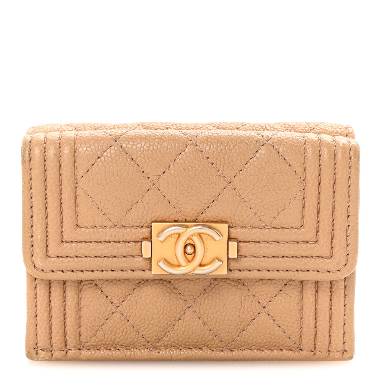 Chanel Caviar Quilted Small Boy Flap Wallet Beige 1 of 8
