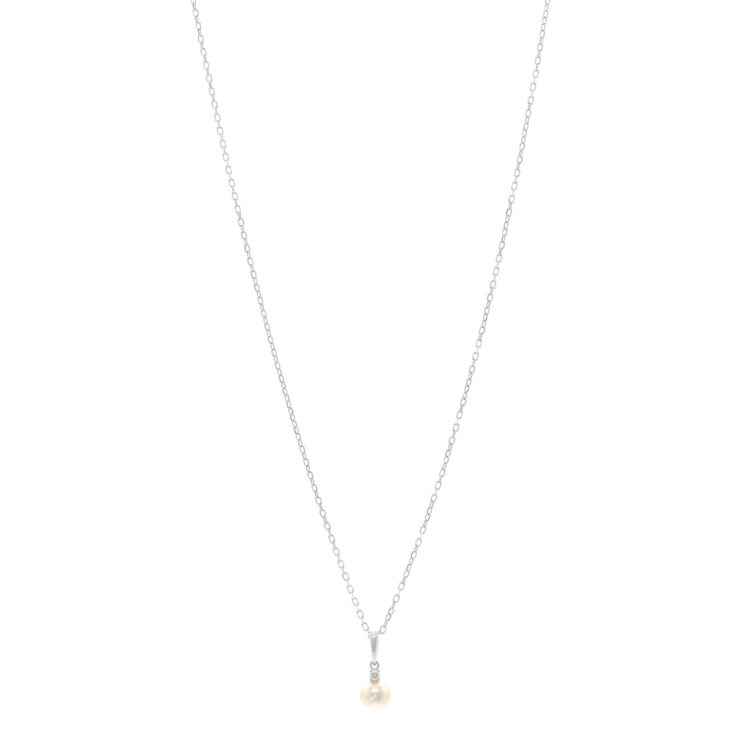Mikimoto 18K White Gold Diamond Akoya Cultured Pearl 6mm Drop Pendant Necklace 1 of 5