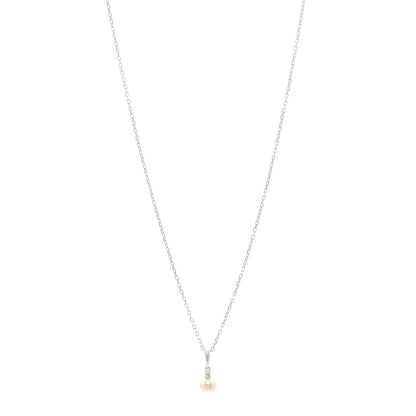 Mikimoto 18K White Gold Diamond Akoya Cultured Pearl 6mm Drop Pendant Necklace 1 of 5