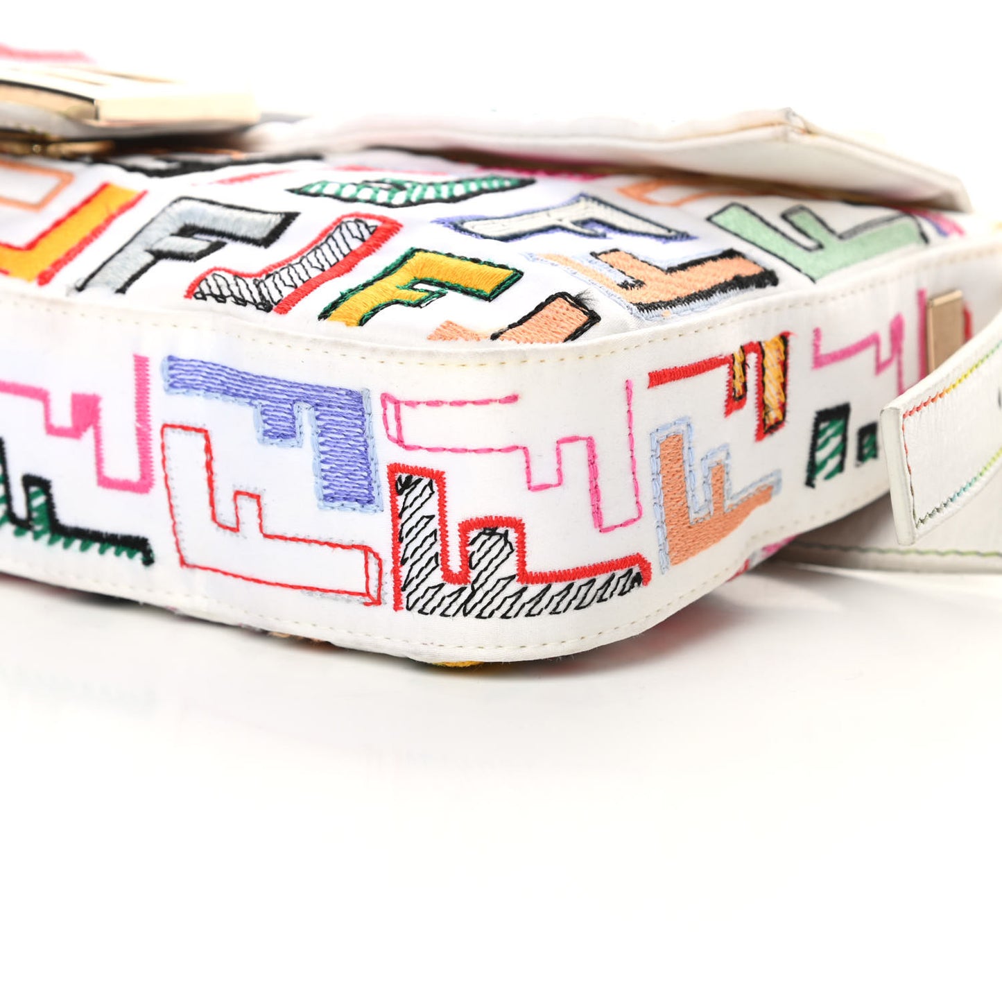 Nylon FF Multicolor Embroidered Baguette Multicolor White