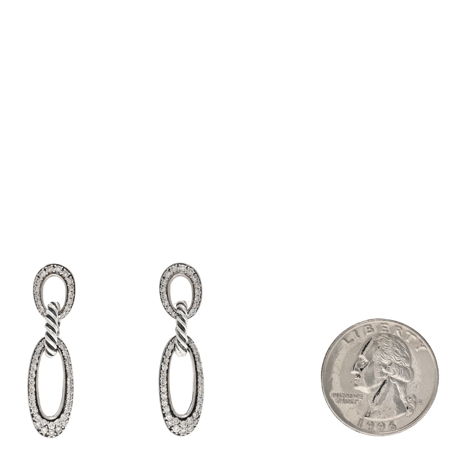 David Yurman Sterling Silver Diamond Figaro Oval Drop Earrings 2 of 4