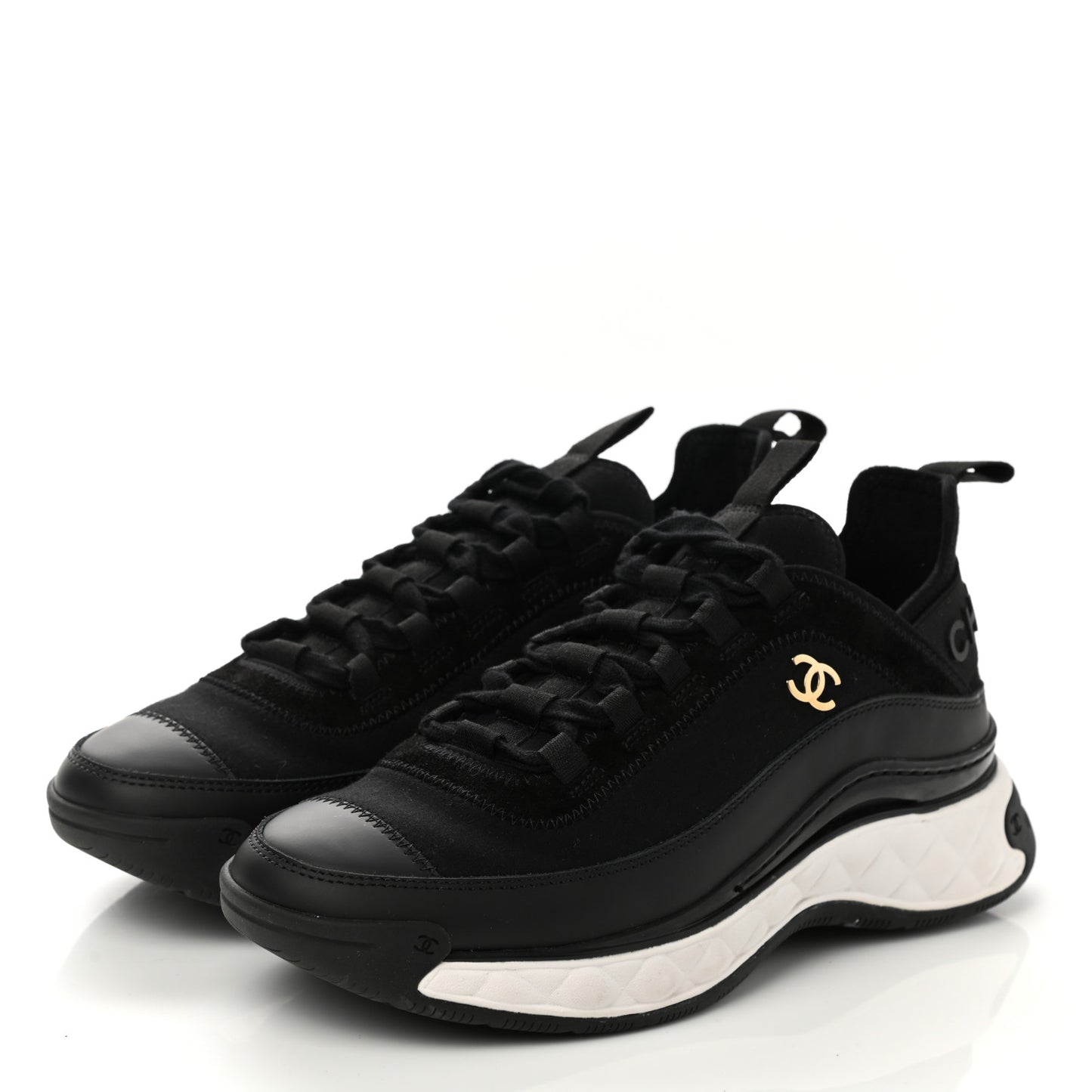 Velvet Calfskin Mixed Fibers CC Sneakers 37.5 Black