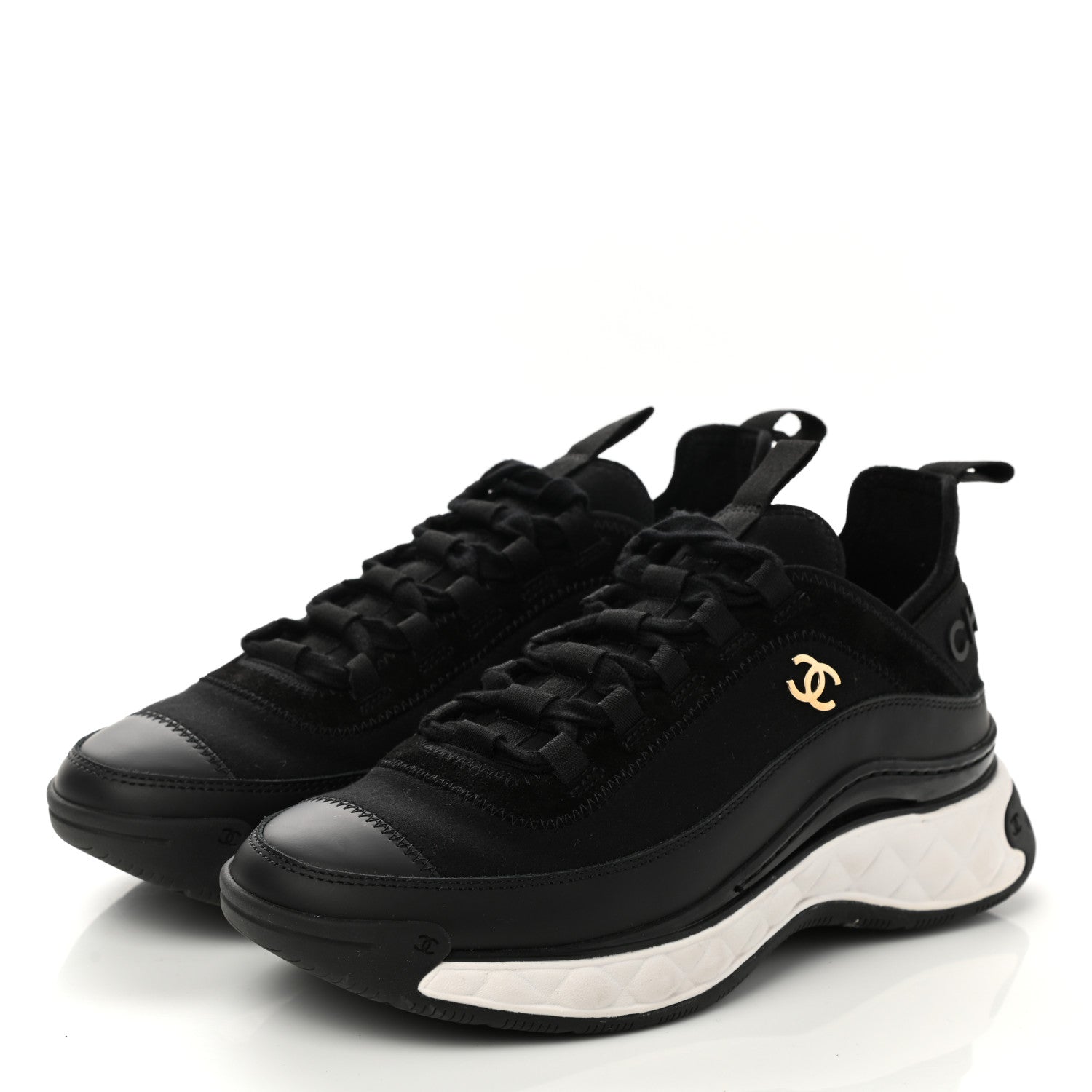 Chanel Velvet Calfskin Mixed Fibers CC Sneakers 37.5 Black 3 of 9