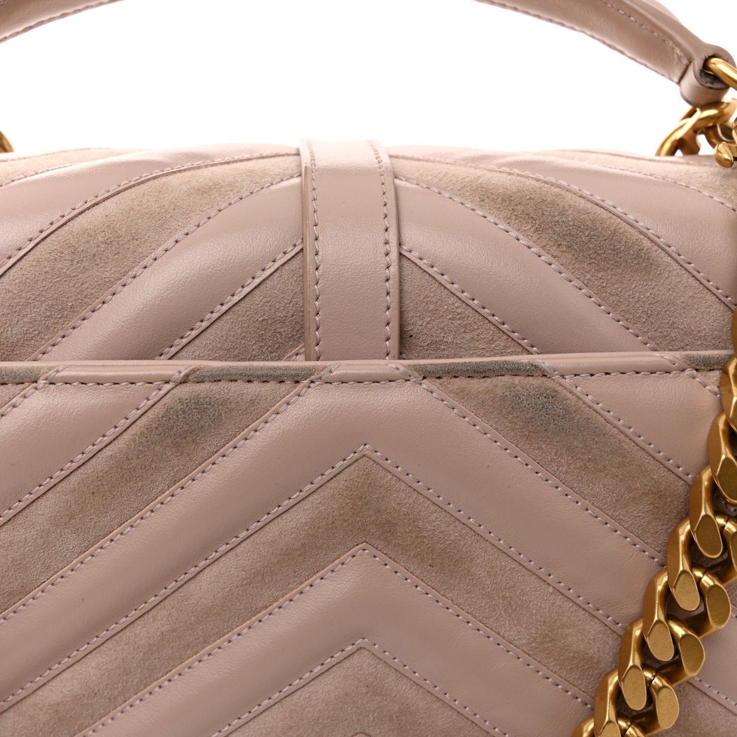 Calfskin Suede Matelasse Chevron Medium Monogram College Bag Rose Poudre