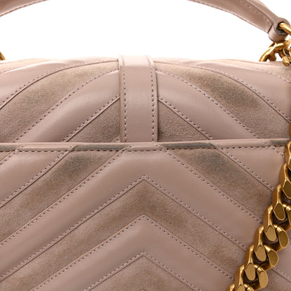Saint Laurent Calfskin Suede Matelasse Chevron Medium Monogram College Bag Rose Poudre 14 of 16