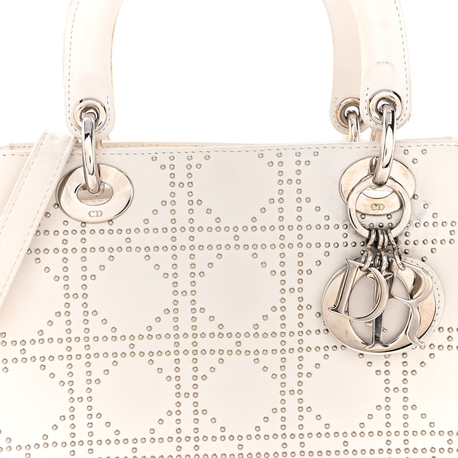 Christian Dior Lambskin Studded Cannage Medium Lady Dior White 8 of 13