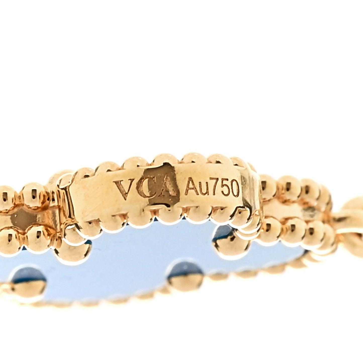 18K Yellow Gold Blue Agate 10 Motifs Vintage Alhambra Necklace