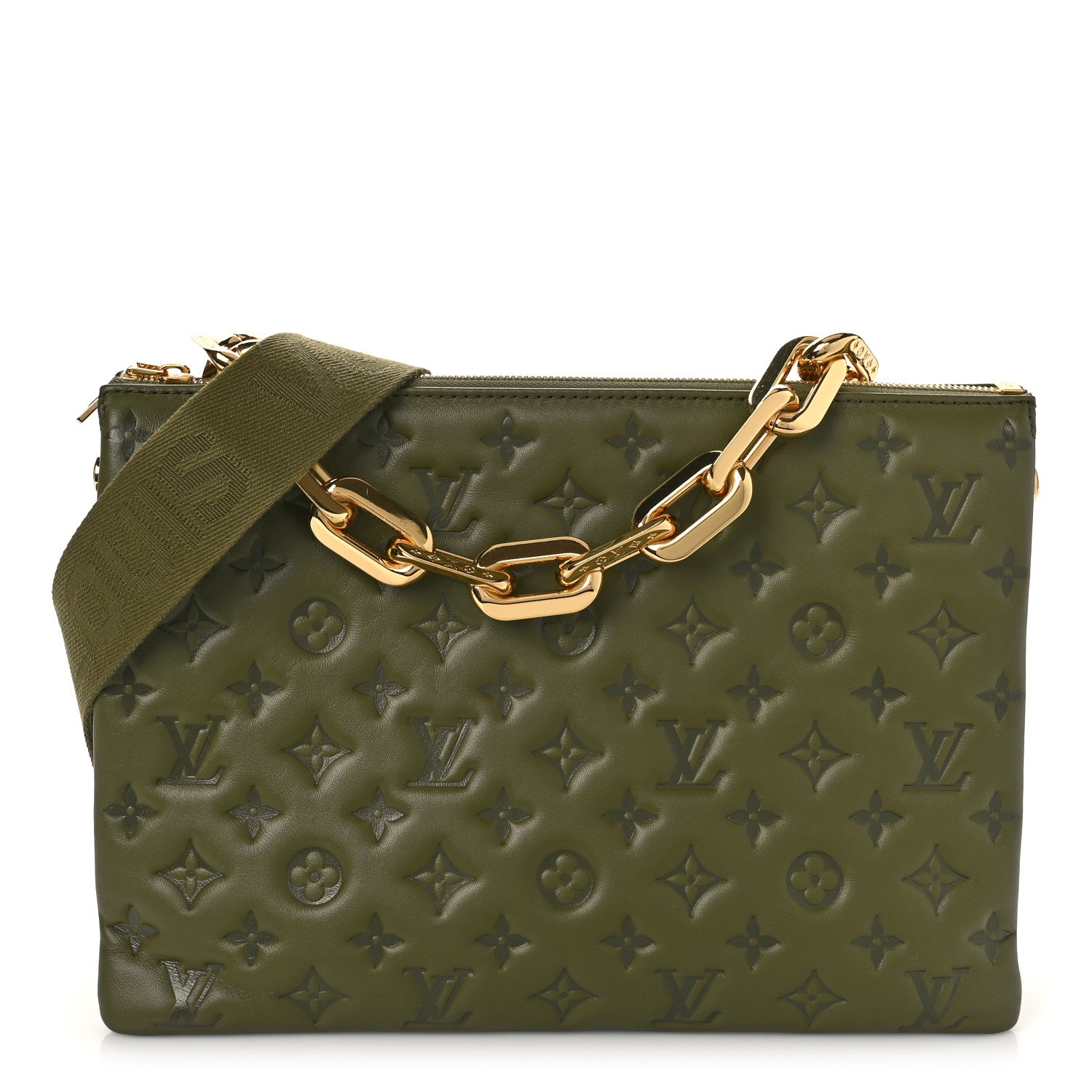 Louis Vuitton Lambskin Embossed Monogram Coussin MM Khaki 1 of 8