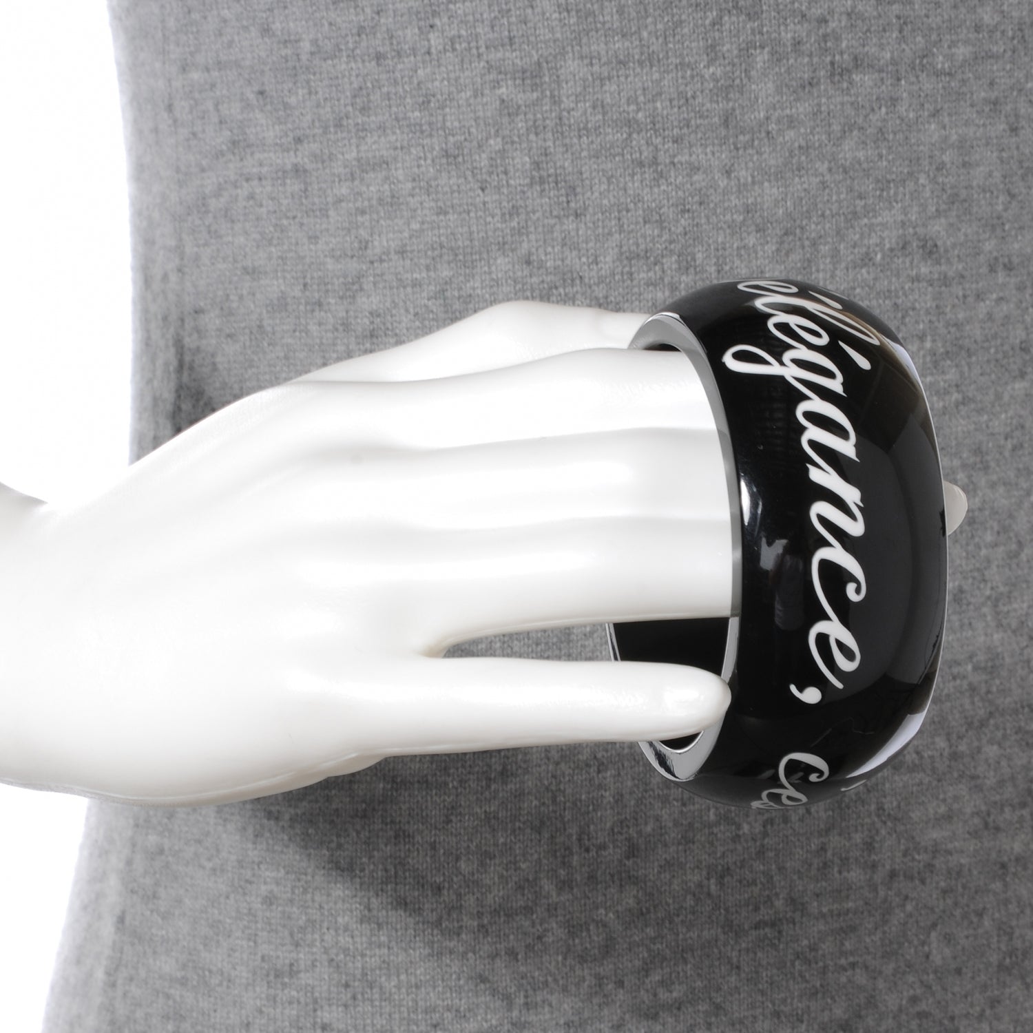 Chanel Wide Resin L'Elegance French Quote Bangle Black 2 of 5