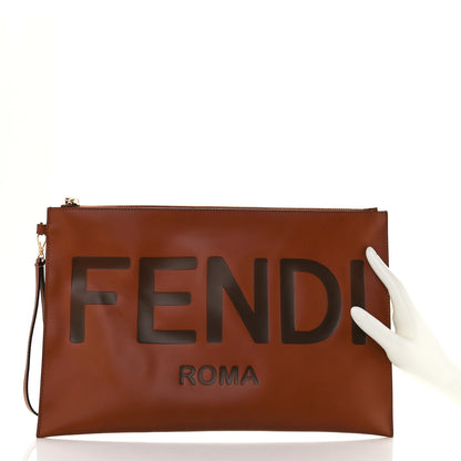 Fendi Vitello King Logo Embossed Large Flat Pouch Cuoio 2 of 11
