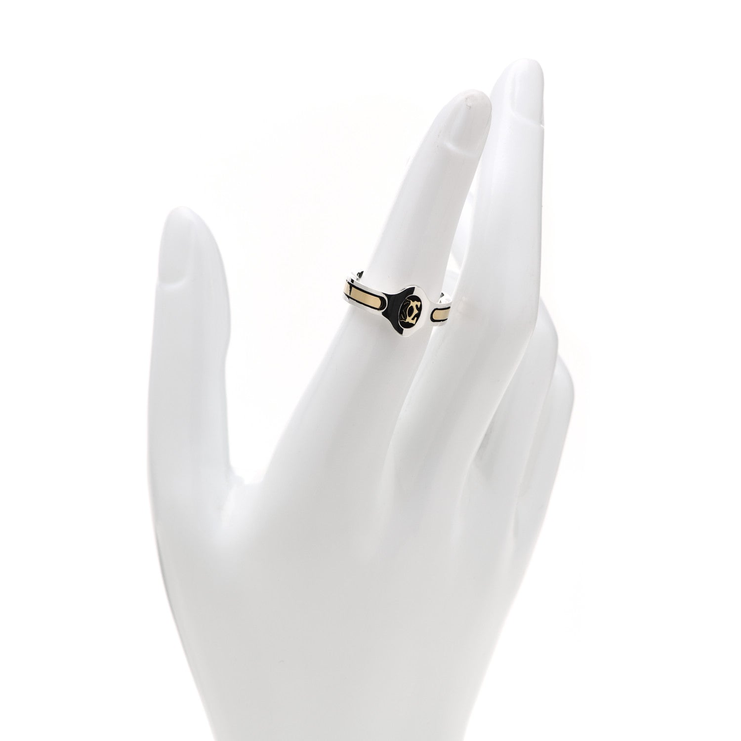 Cartier Sterling Silver 18K Yellow Gold Logo Band Ring 51 5.75 2 of 4