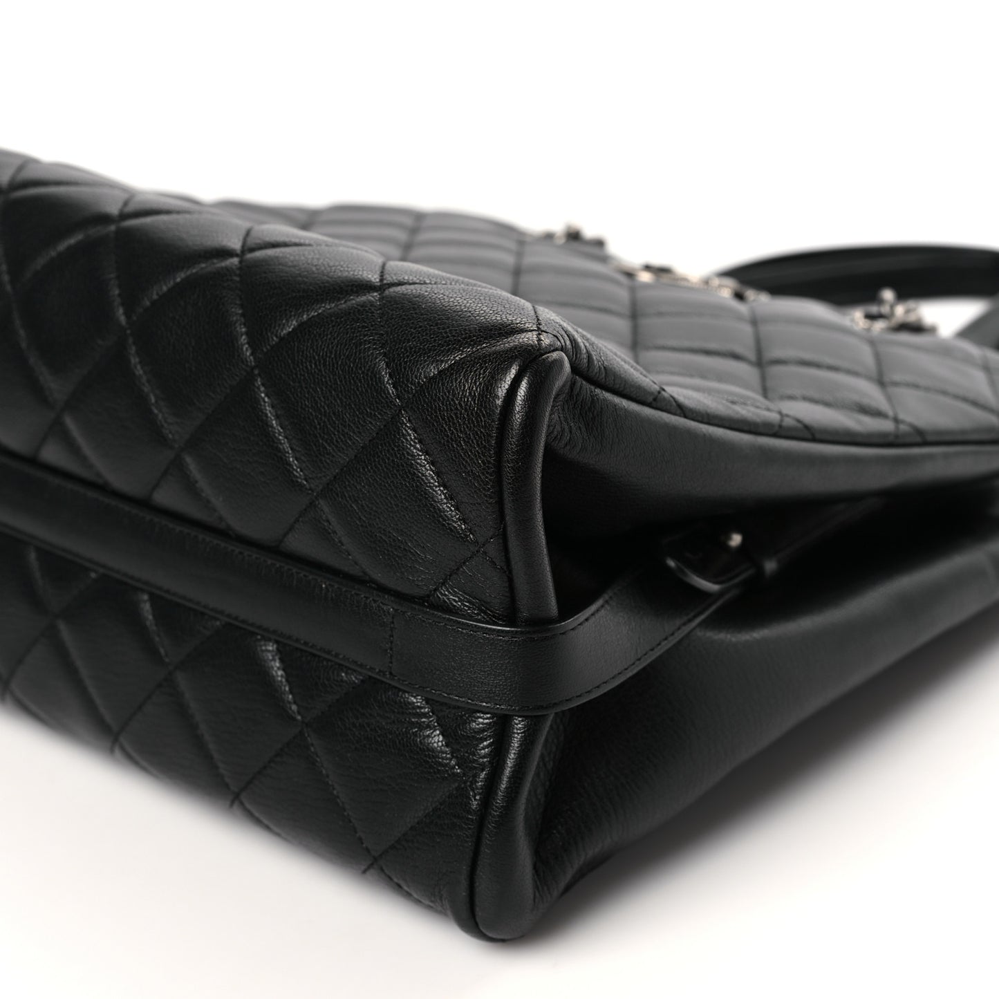 Metallic Goatskin Quilted Small City Rock Shopping Tote Black