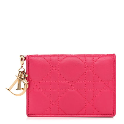 Christian Dior Lambskin Cannage Small Lady Dior Flap Card Holder Fuchsia 1 of 13
