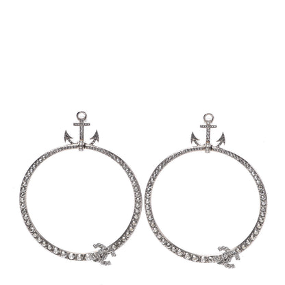 Chanel Crystal Anchor CC Hoop Earrings Silver 1 of 5