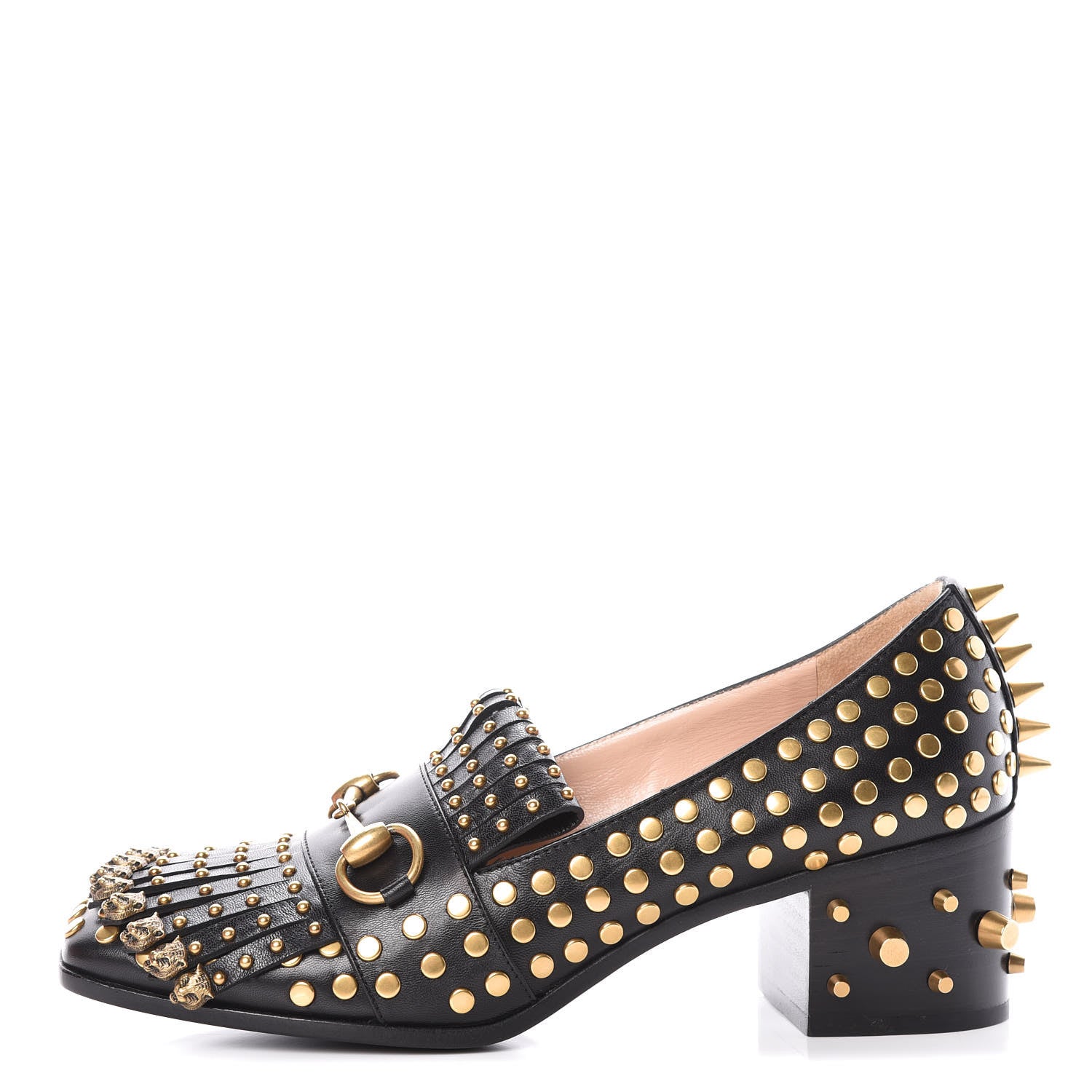 Gucci Malaga Kid Studded Polly Fringe 55mm Loafer Pumps 37.5 Black 1 of 8