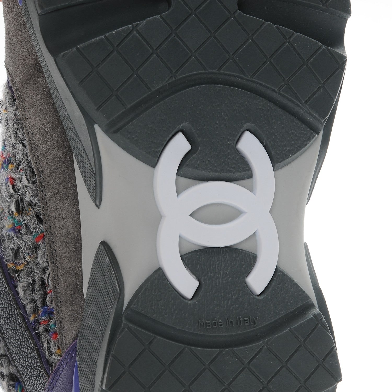 Chanel Suede Tweed Goatskin CC Sneakers 36 Grey Purple 6 of 9