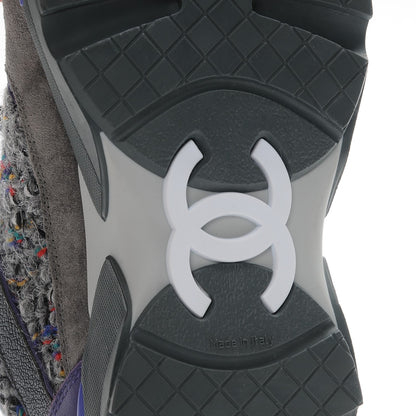 Chanel Suede Tweed Goatskin CC Sneakers 36 Grey Purple 6 of 9