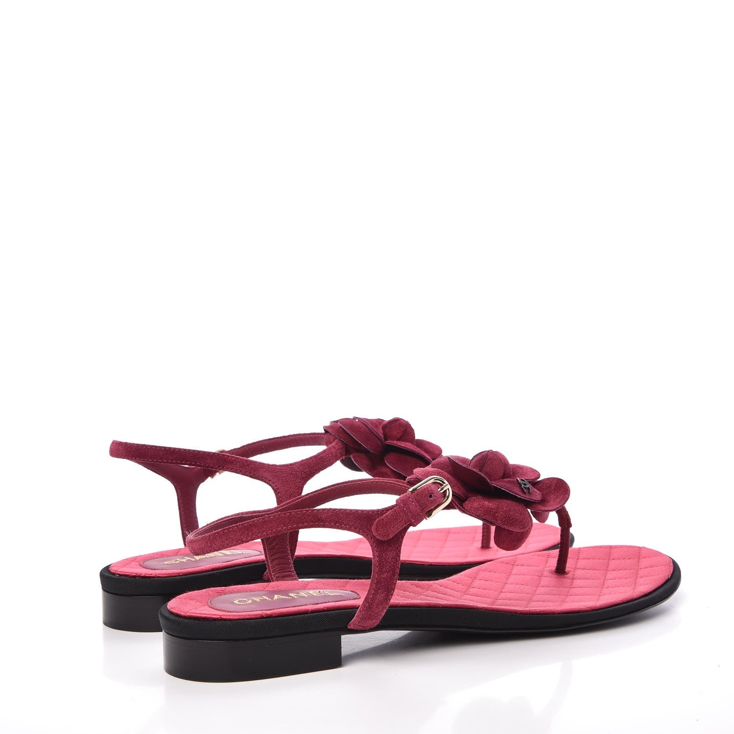 Chanel Suede Calfskin Camellia Thong Sandals 41 Dark Pink 4 of 8