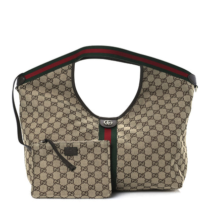 Gucci GG Monogram Web Large Giglio Tote Beige Brown 4 of 12