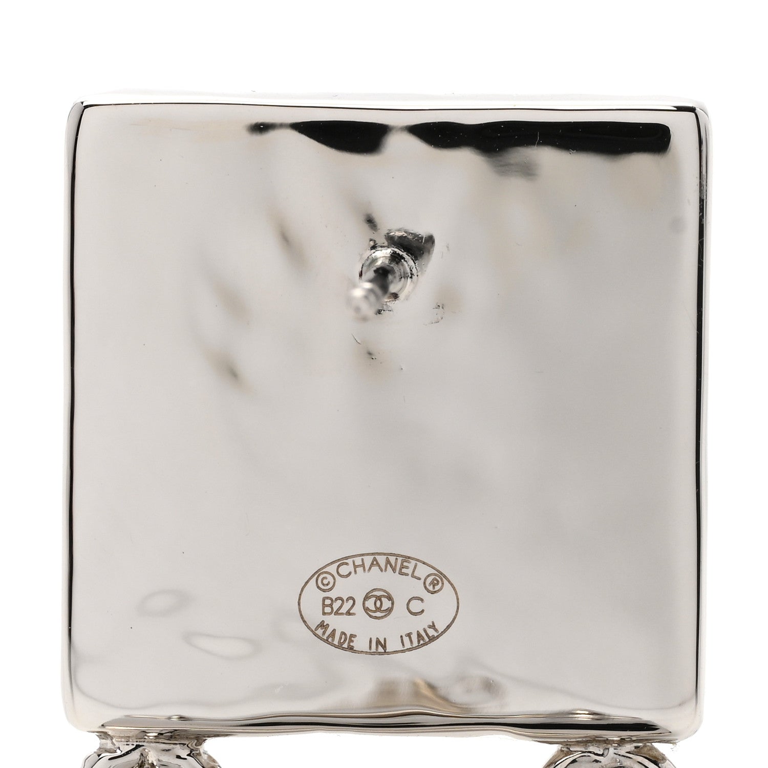 Chanel Metal Crystal Cha-Nel Logo Drop Earrings Silver 4 of 4