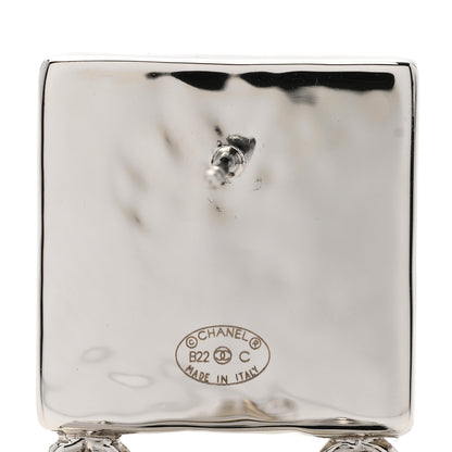 Chanel Metal Crystal Cha-Nel Logo Drop Earrings Silver 4 of 4