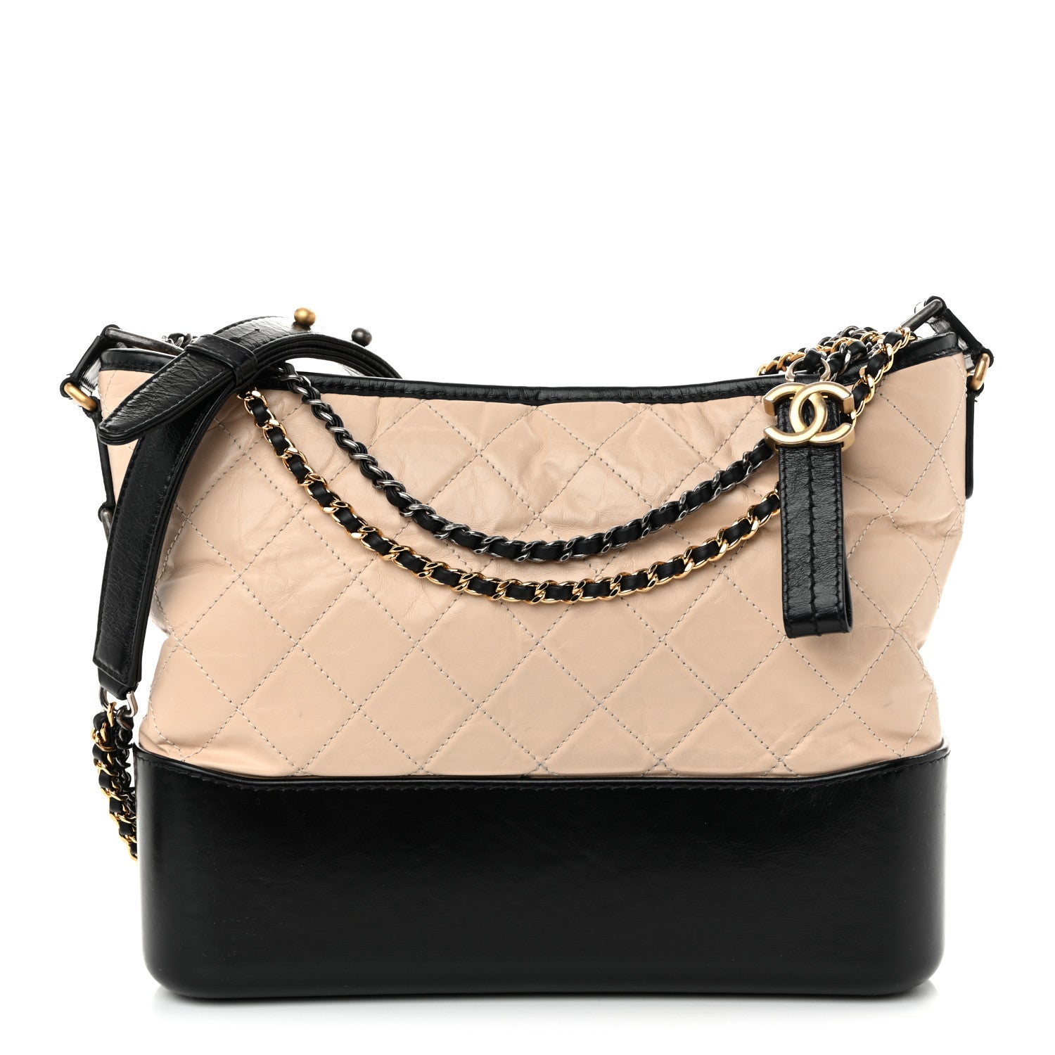 Chanel Aged Calfskin Quilted Medium Gabrielle Hobo Beige Black 1 of 10