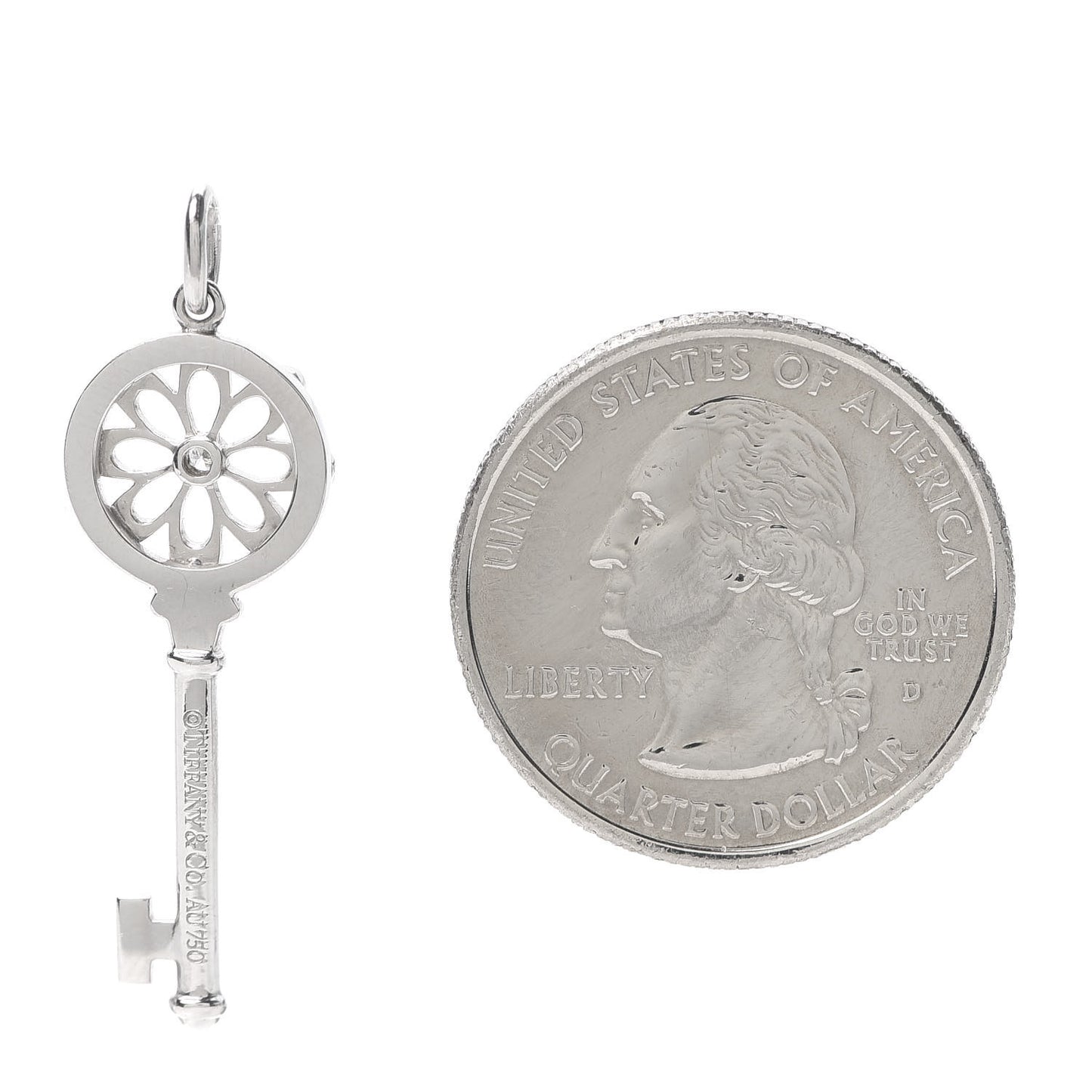 18K White Gold Diamond Floral Key Pendant