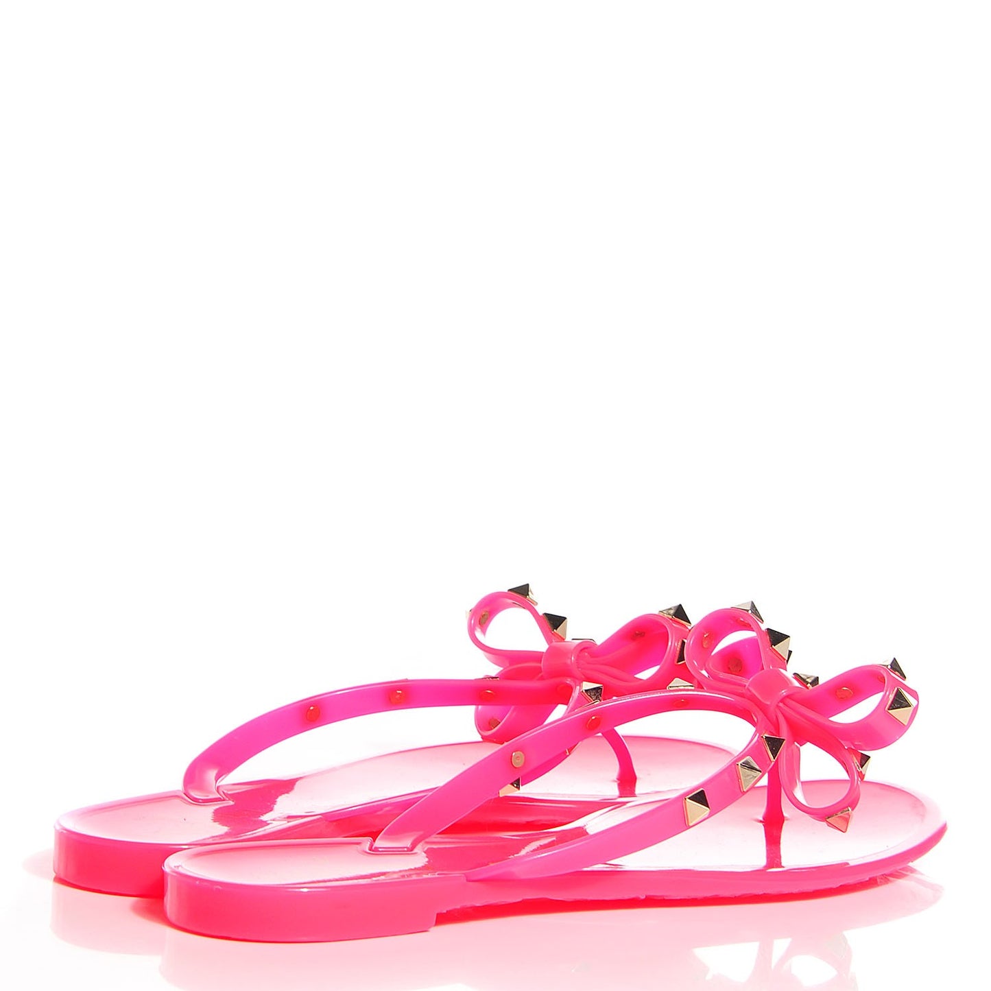 PVC Jelly Rockstud Bow Thong Sandals 39 Fuxia Fluo