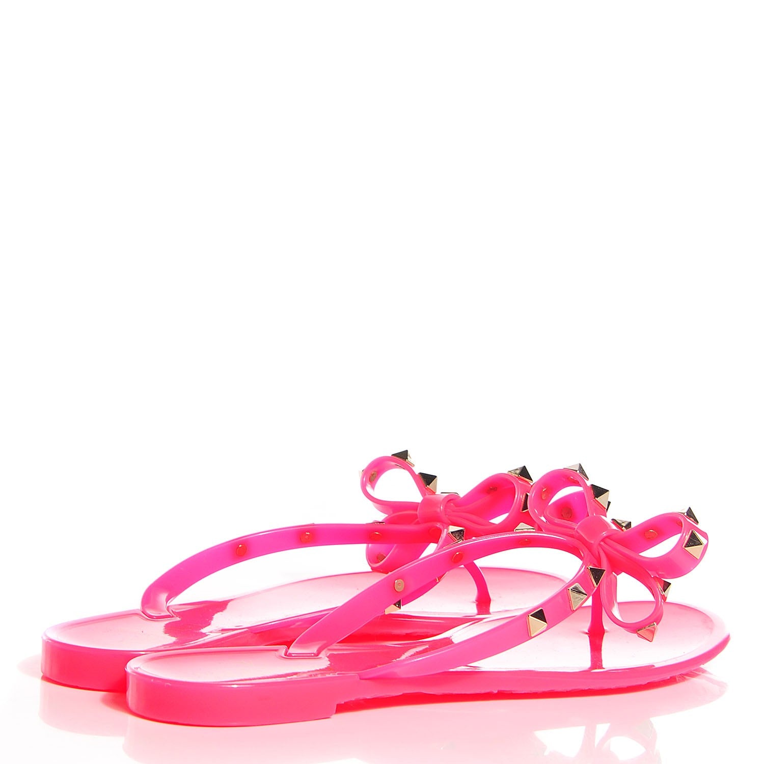 Valentino Garavani PVC Jelly Rockstud Bow Thong Sandals 39 Fuxia Fluo 4 of 6