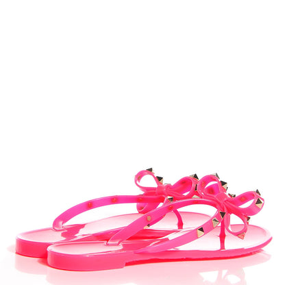 Valentino Garavani PVC Jelly Rockstud Bow Thong Sandals 39 Fuxia Fluo 4 of 6