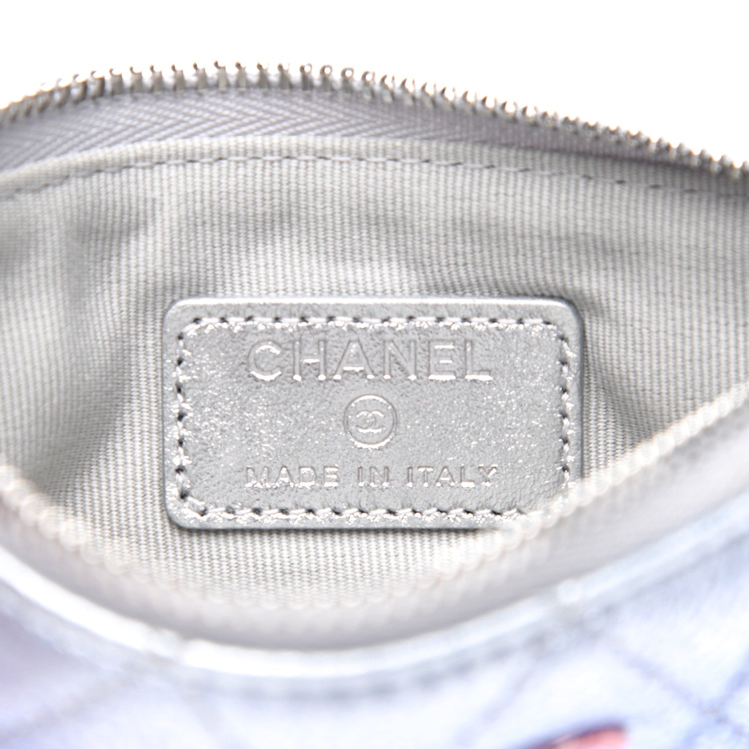 Chanel Gradient Metallic Calfskin Quilted Small Cosmetic Pouch Silver Blue Yellow Purple 6 of 8