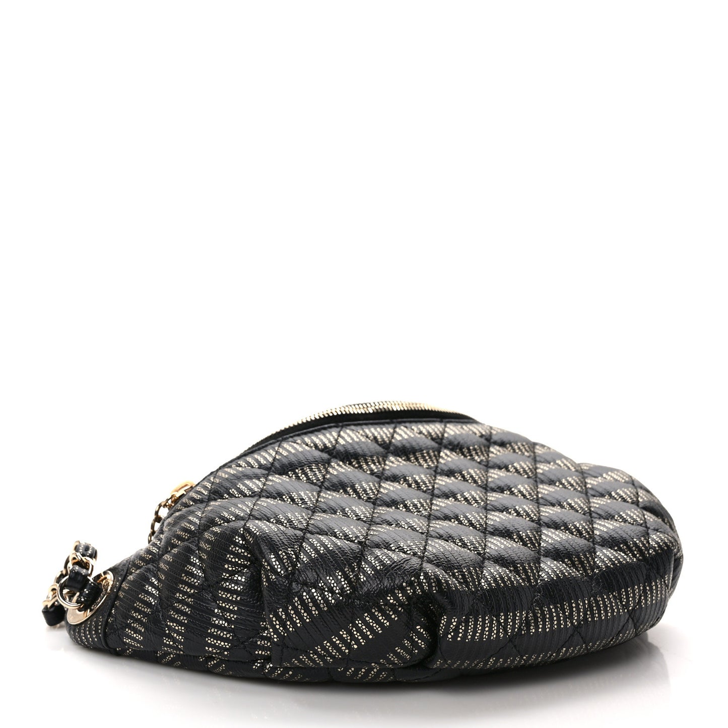 Metallic Caviar Quilted Waist Bag Black Gold