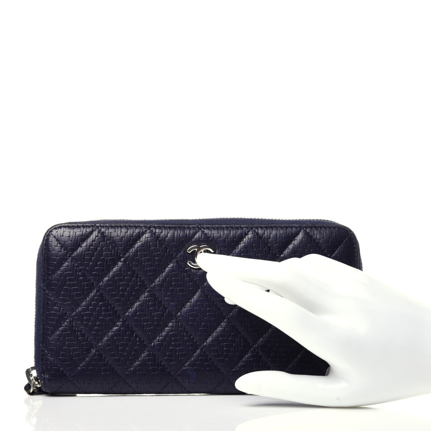 Chanel Woven Lambskin Quilted Large Zip Around Wallet Navy 2 of 14