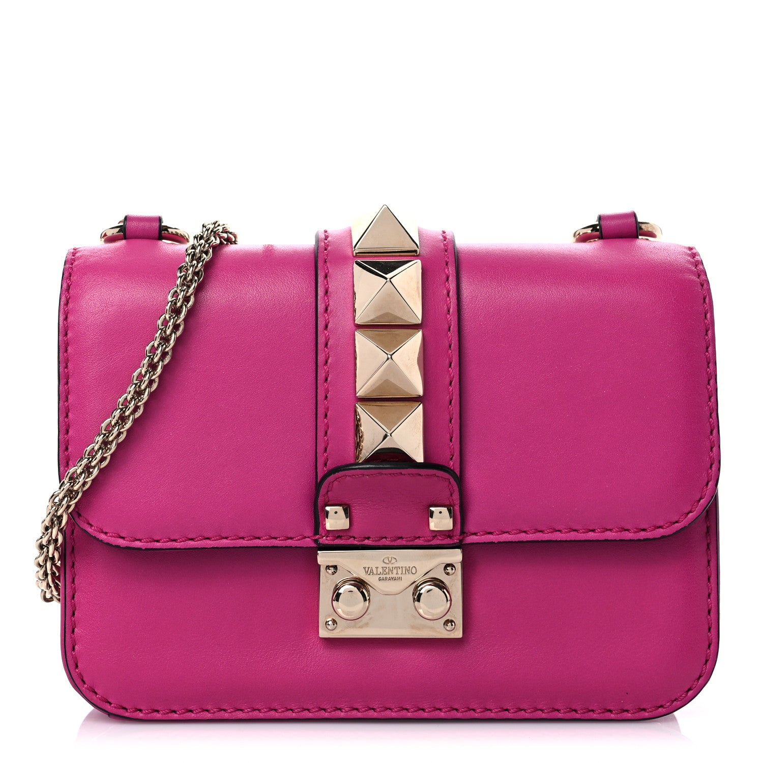 Valentino Garavani Vitello Mini Glam Lock Rockstud Flap Fuxia 1 of 14