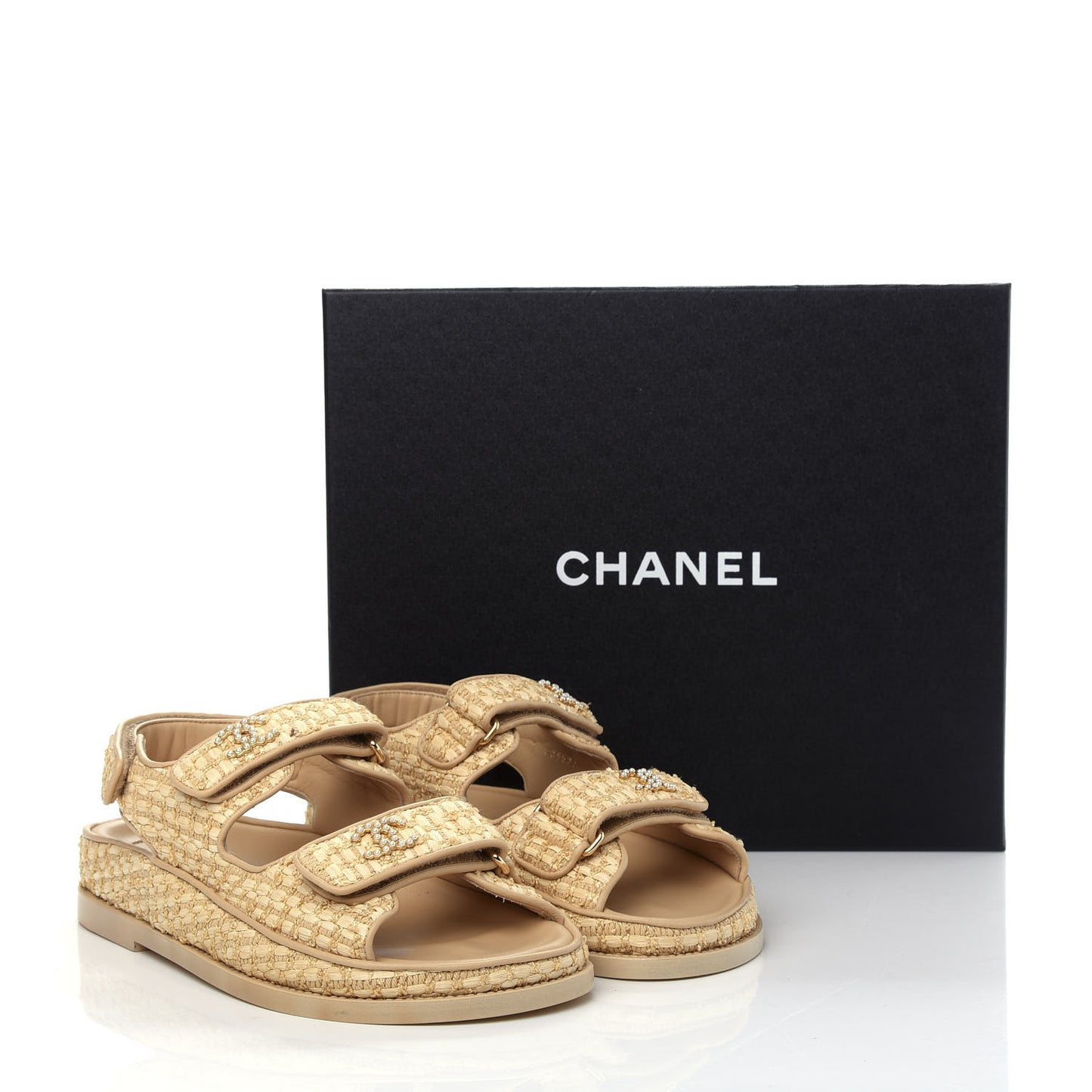 Braided Fabric Velcro Dad Sandals 37 Beige
