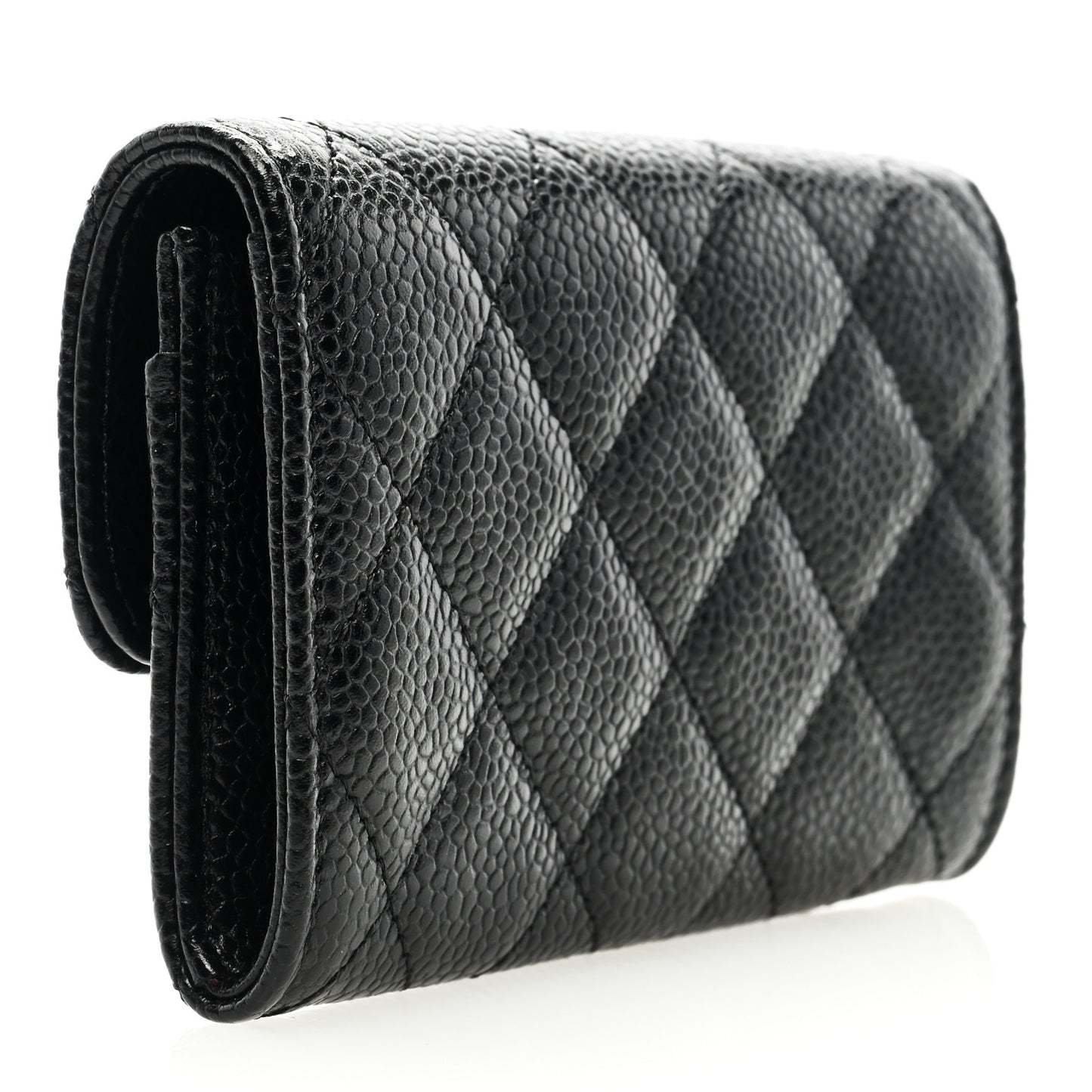 Caviar Quilted Flap Card Holder Wallet Black