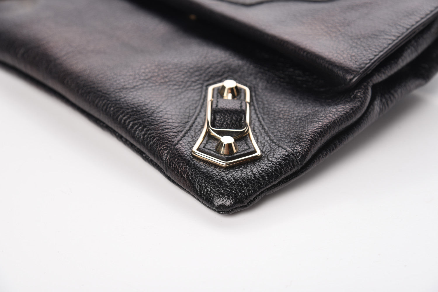 Balenciaga Chevre Gold Metallic Edge Hardware Envelope Clutch Black 9 of 11