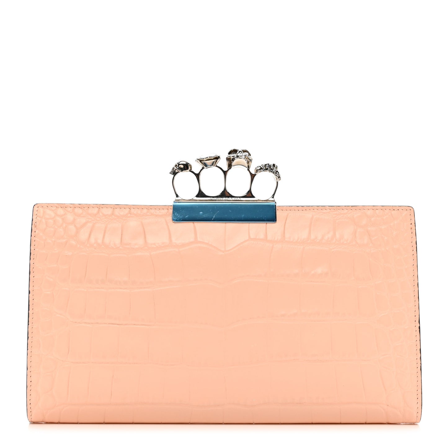 Calfskin Crocodile Embossed Knuckle Flat Clutch Colurie Ivory