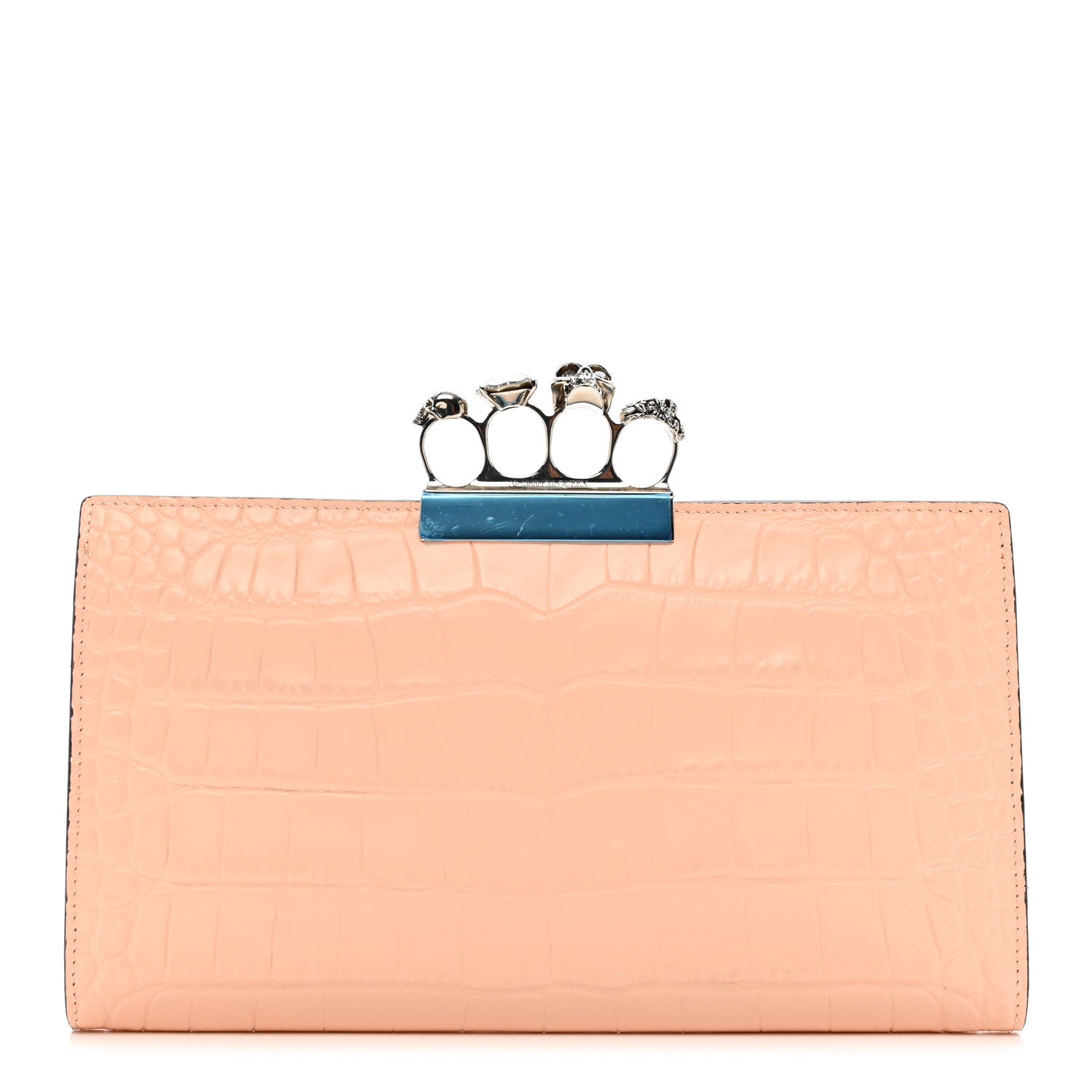 Alexander McQueen Calfskin Crocodile Embossed Knuckle Flat Clutch Colurie Ivory 1 of 7