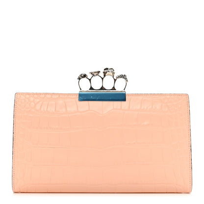 Alexander McQueen Calfskin Crocodile Embossed Knuckle Flat Clutch Colurie Ivory 1 of 7
