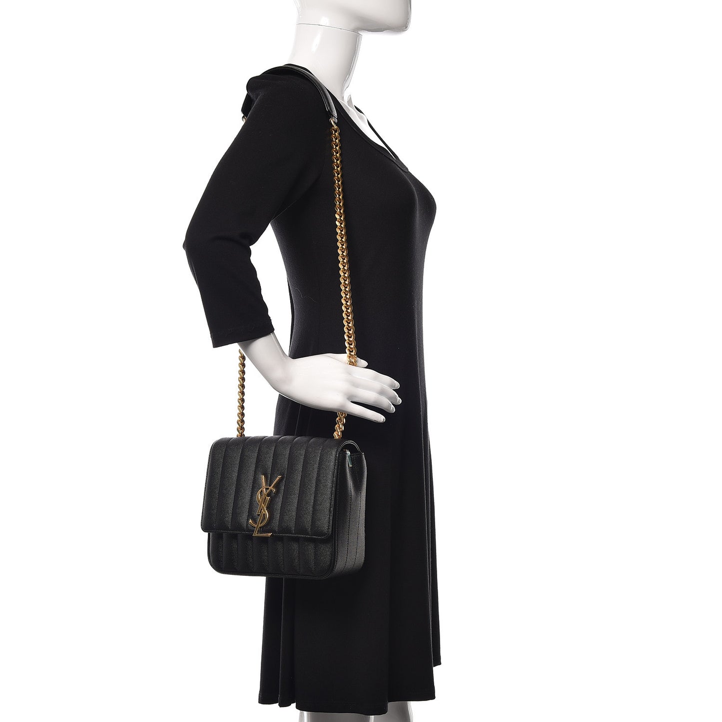 Grain De Poudre Matelasse Monogram Medium Vicky Chain Bag Black