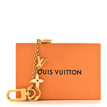 Louis Vuitton Brass Enamel Fleur De Monogram Bag Charm Chain Gold 4 of 4