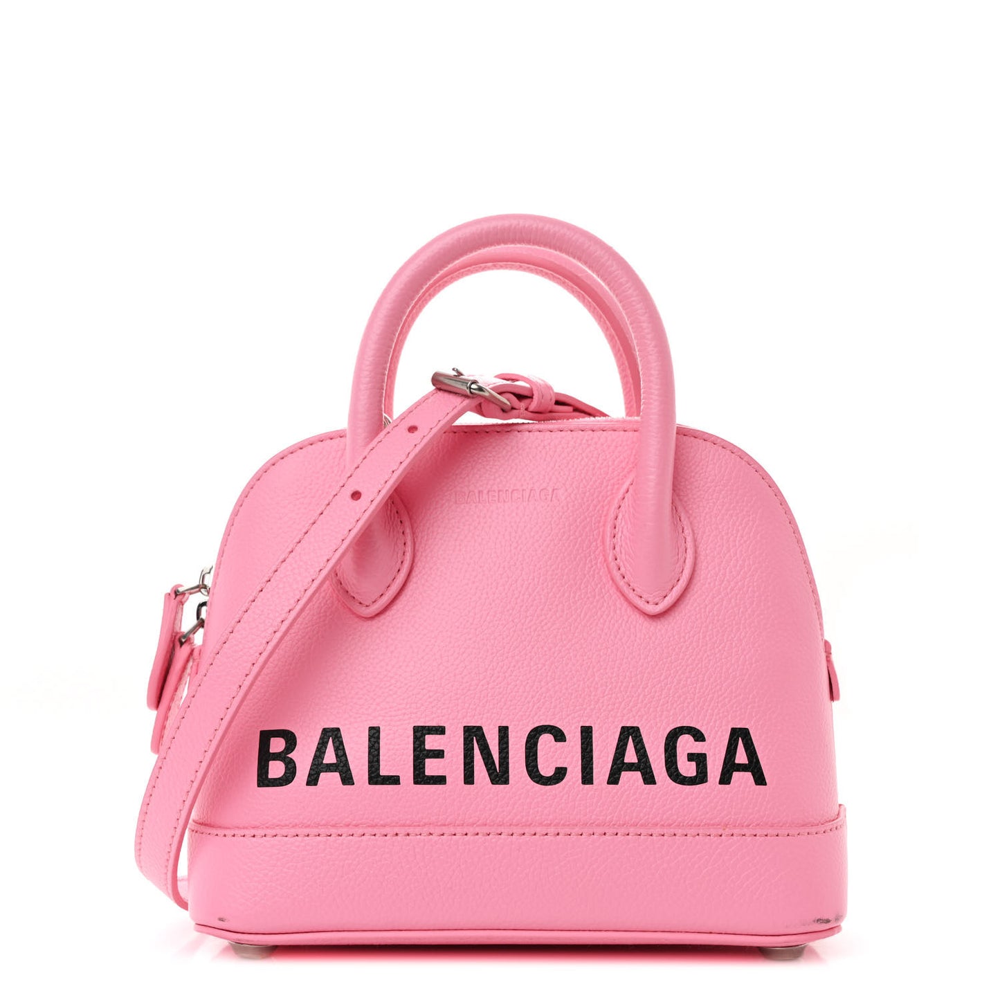 Signature Grained Calfskin Logo XXS Ville Top Handle Bag Rose Bubblegum Black