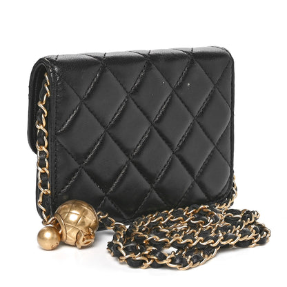 Chanel Lambskin Quilted CC Pearl Crush Card Holder With Chain Black 2 of 9