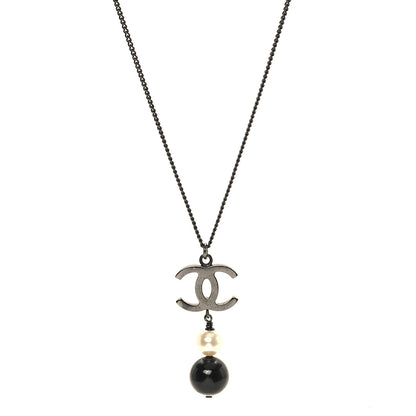 Chanel Ruthenium Pearl CC Drop Pendant Necklace Black 1 of 4